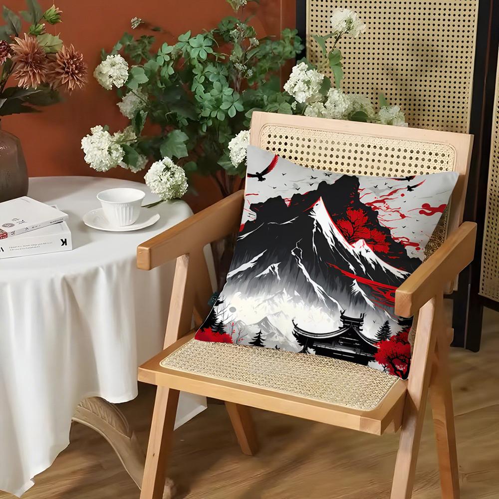 

Japanese Red Moon Cushion Cover Silky Short Plush Invisible Zipper Dustproof Sofa Pillow Case for Home Decor 30x30cm
