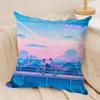 Anime Scenery Design Cushion Cover Silky Short Plush Invisible Zipper Dustproof Sofa Pillow Case for Home Decor