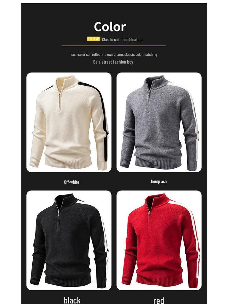 2025 Winter Men's Korean Style Half-Zip Stand Collar Knit Pullover, Plus Size Casual Base Layer