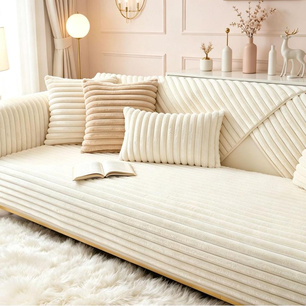 Thickened Non-Slip Flannel Sofa Cushion: High-End, Warm Full-Cover Design