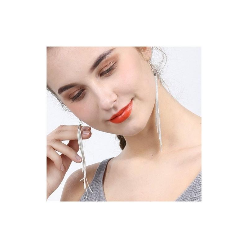 Silver Geometric Tassel Earrings For Women Summer Jewelry Gift