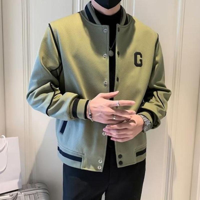 Giacca da Baseball Yousheng da Uomo a Manica Lunga Monopetto con Stampa di Lettere, Collo a Baseball, Capospalla per Sport all'Aperto