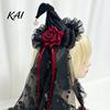 Cosplay Costume Supplies Halloween Witch Hat with Rose for Women, Gothic Vintage Mini Wizard Fancy Dress Accessories Headpiece Veil Costume,