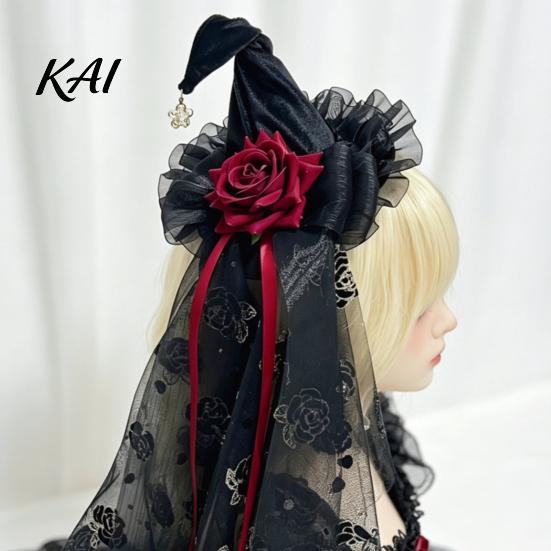Cosplay Costume Supplies Halloween Witch Hat with Rose for Women, Gothic Vintage Mini Wizard Fancy Dress Accessories Headpiece Veil Costume,