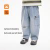 Boy's Cartoon Embroidered Vintage Washed Denim Jeans