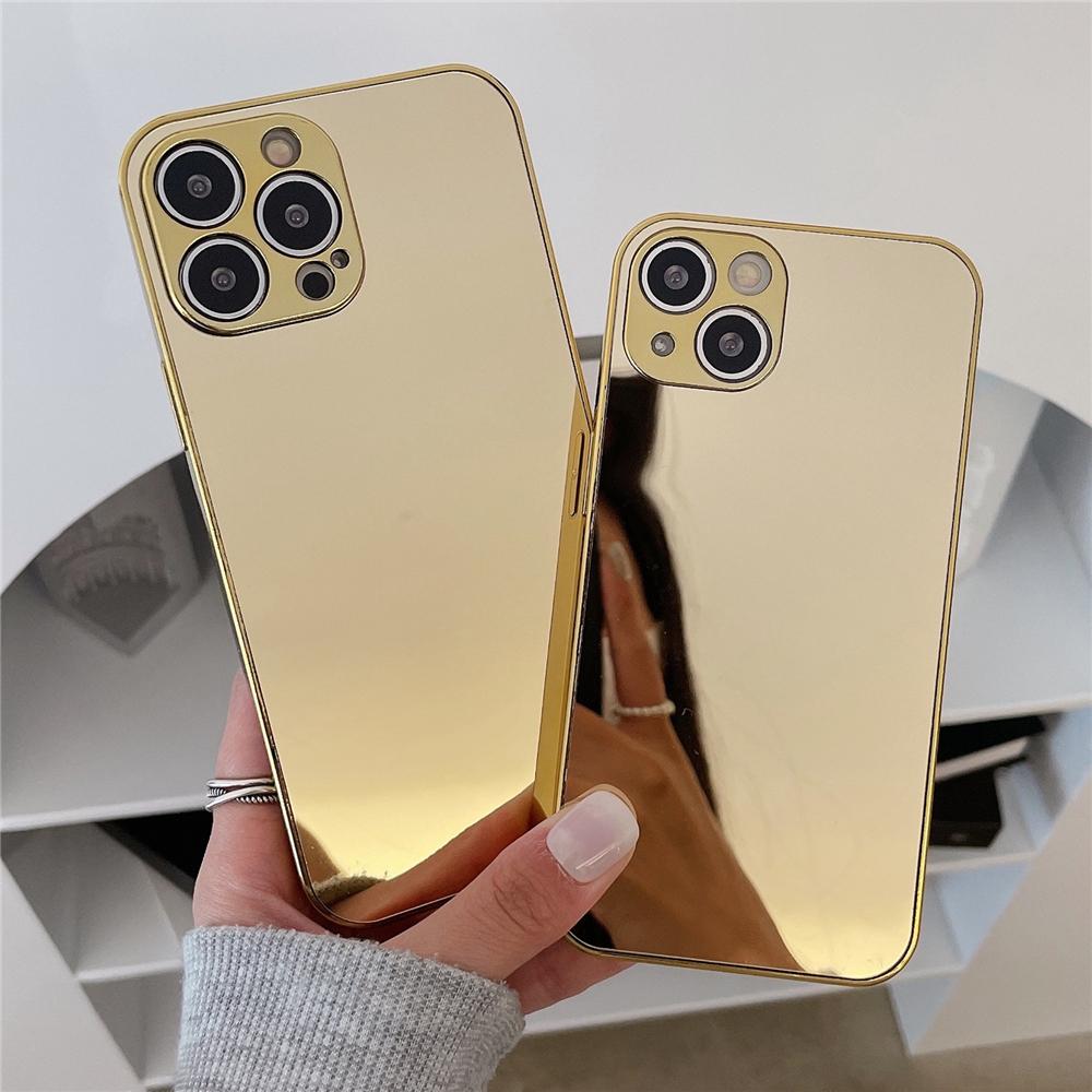 Luxury Plating Silver Golden Make Up Mirror Phone Case for iPhone 15 11 12 13 14 Pro Max X XR XS 7 8 Plus Hard Shockproof Cover