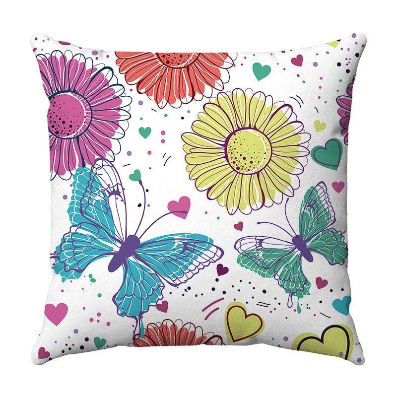 Seamless Watercolor Butterfly Digital Printing Short Plush Pillow Covers for Car Sofa Office Cushion Cover Home Goods 60x60cm