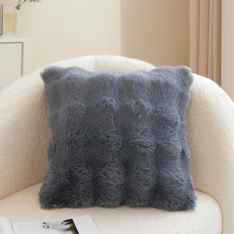Housses de coussin en velours bouclé pelucheux pour l'hiver Couleur unie Velours Jacquard Brodé Housse de coussin 45x45cm Coussins décoratifs pour canapé 45x45cm