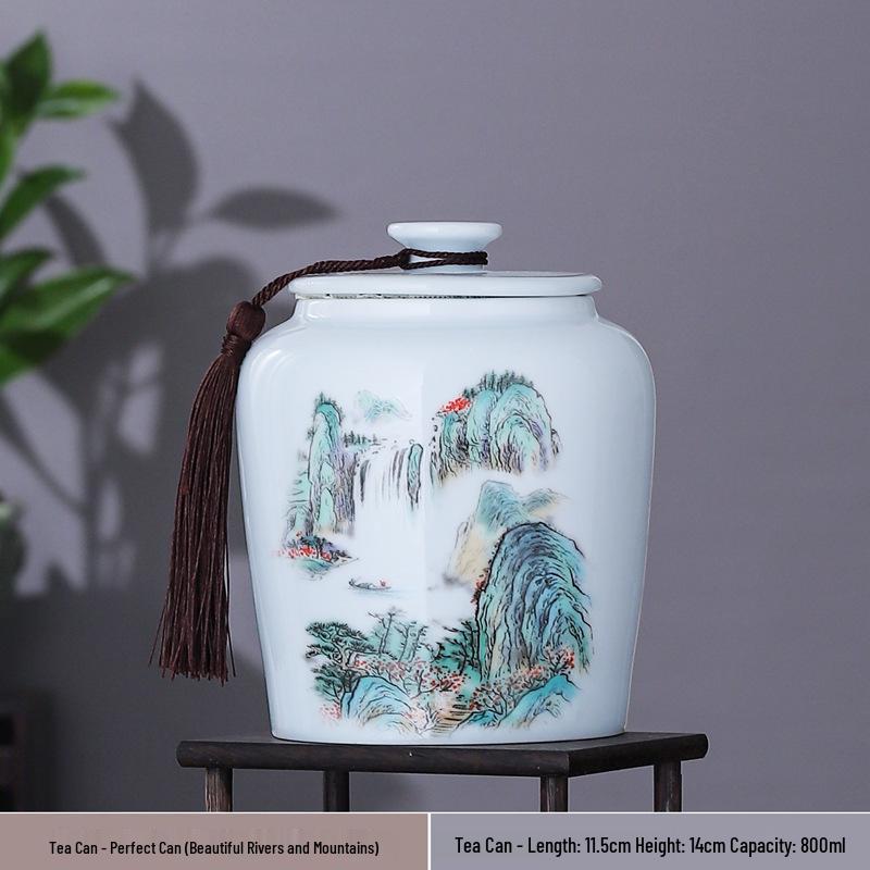 Large Ceramic Tea Storage Canister for Red, Green, Longjing, Biluochun, and Pu'er Tea - Half Jin Capacity