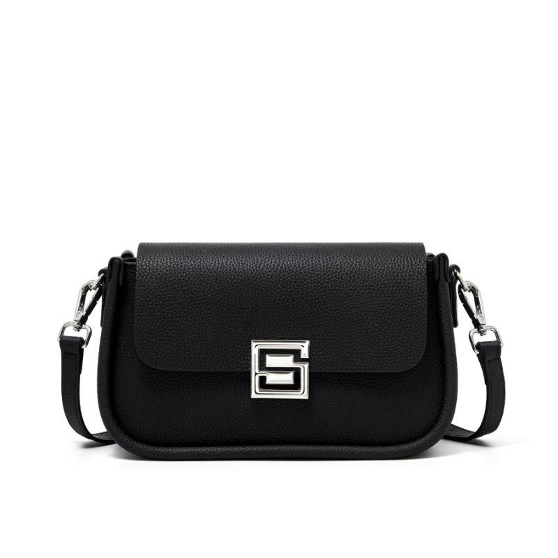 

Весенне-летние кожаные женские сумки нишевая высококлассная мода маленькая квадратная сумка первый слой коровьей кожи сумка через плечо 23*8.5*15 чёрный