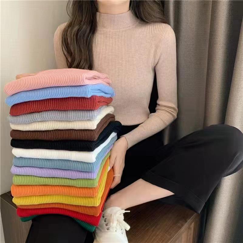 Women's 2026 Autumn Knit Long Sleeve Half-High Neck Sweater - Stylish Niche Base Layer Top