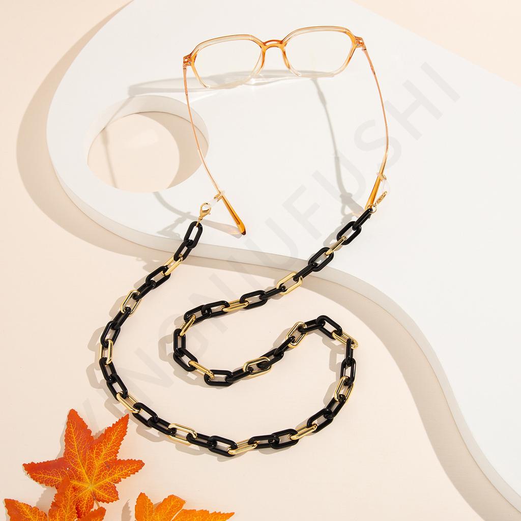 Black cool style acrylic ring buckle glasses chain, women's European and American street anti-lost mask chain mask rope