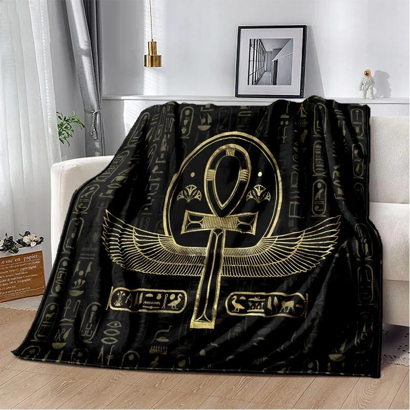 Egypt Blanket Cross Flannel Throw Blanket Soft Cover Lightweight Warm Blankets for Bed Sofa Couch King Queen Size for Teens Man