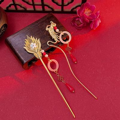 Chinese Style Dragon & Phoenix Hairpin Clip Decoration Women Girls with Tassels Long Hair Chinese Ancient Hanfu