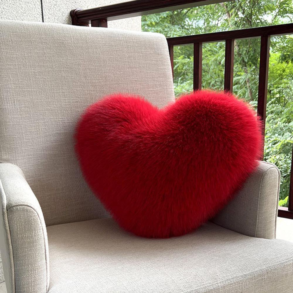 New Fur Heart Pillow Love Heart Shaped Pink Color Heart Plush Pillow Fluffy PP Cotton Soft Pillow Desktop Decor