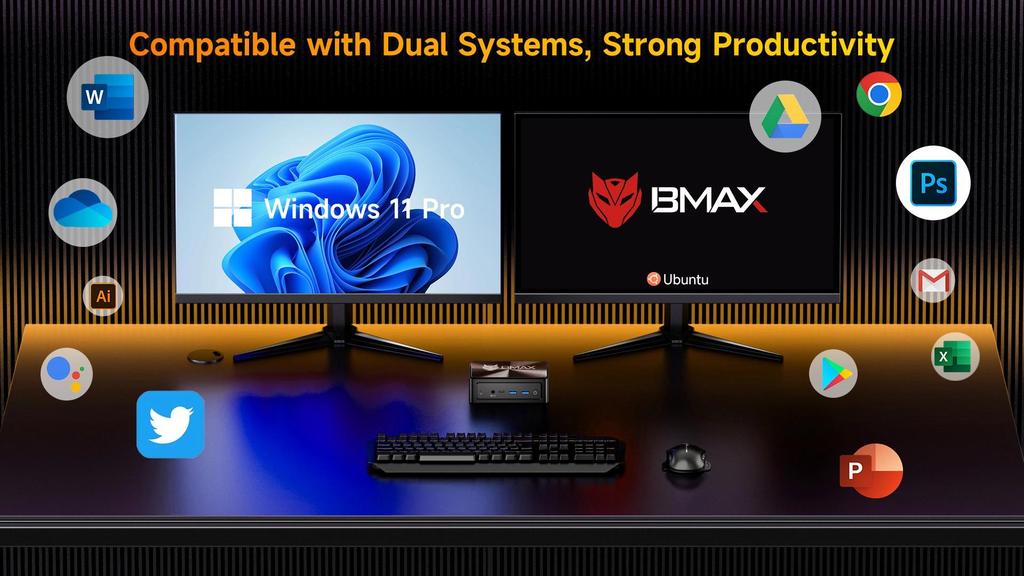 BMAX B8A Pro AMD Ryzen 7 8745HS Processeur AMD Radeon 780M 16GB 512GB SSD Windows 11 WiFi Bluetooth USB HDMI Type-c