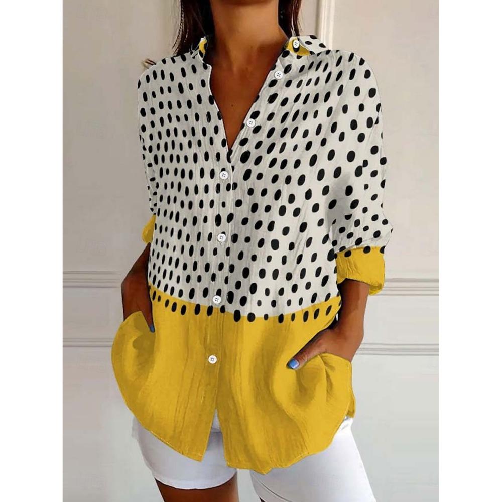 Women's Shirts Dot Graphics Blouse Lapel Neck Blouse Women's Long Sleeve Shirts Womens Clothes Female Clothing