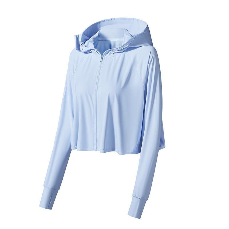 

Women’s Fashion UPF50+ Ice Silk Sun Protection Cape Hooded Lightweight Breathable Summer UV Protection Cover for Outdoor L небо синє кольору