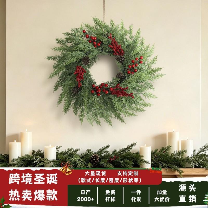 Christmas Wreath Decorative Hanging Garland With Pine Cones Red Berries Wall Door Home Holiday Decoration