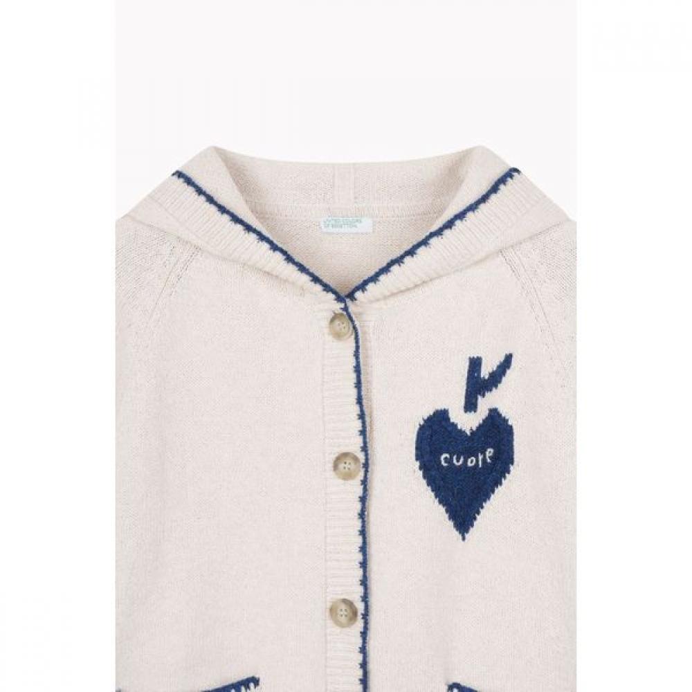 Benetton Heart Apple Point Hooded Cardigan Bakcf1611