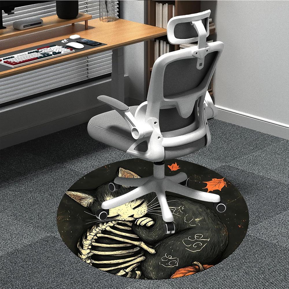 1pc Cat Skeleton Office Round Area Rug, Under Office Chairs Bedroom Living Room Home Decor, Room Deco, Available in Various Sizes