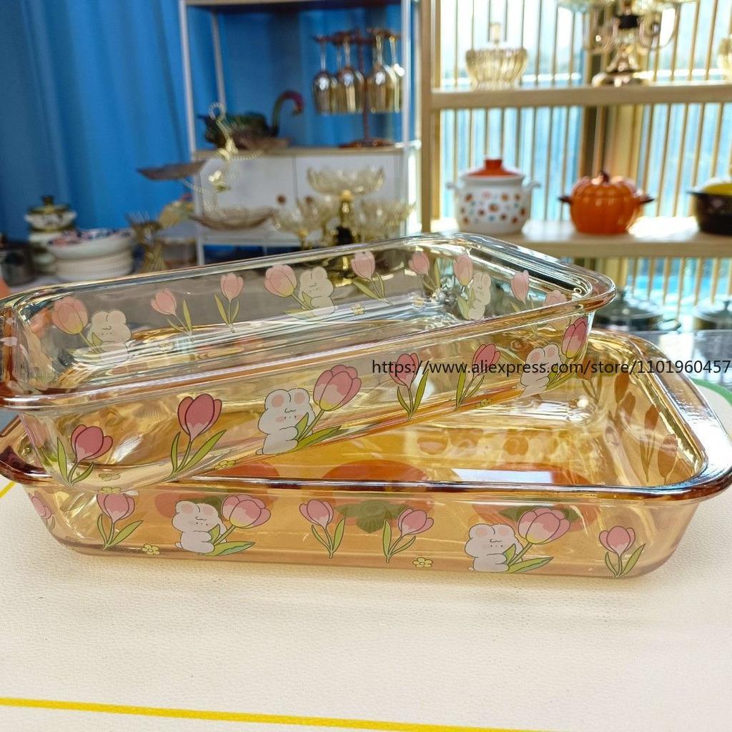 Glass Baking Tray Rectangular Square with Two Handles Perfect for Home Baking Serving Baking Loaf Pan