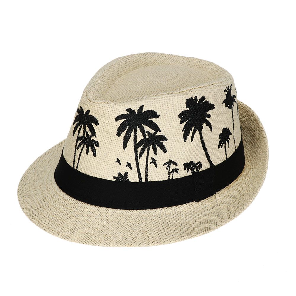 New Couple Sun Hat Fedora Cap Coconut Trees Pattern Top Hats Beach Hat Jazz Cap