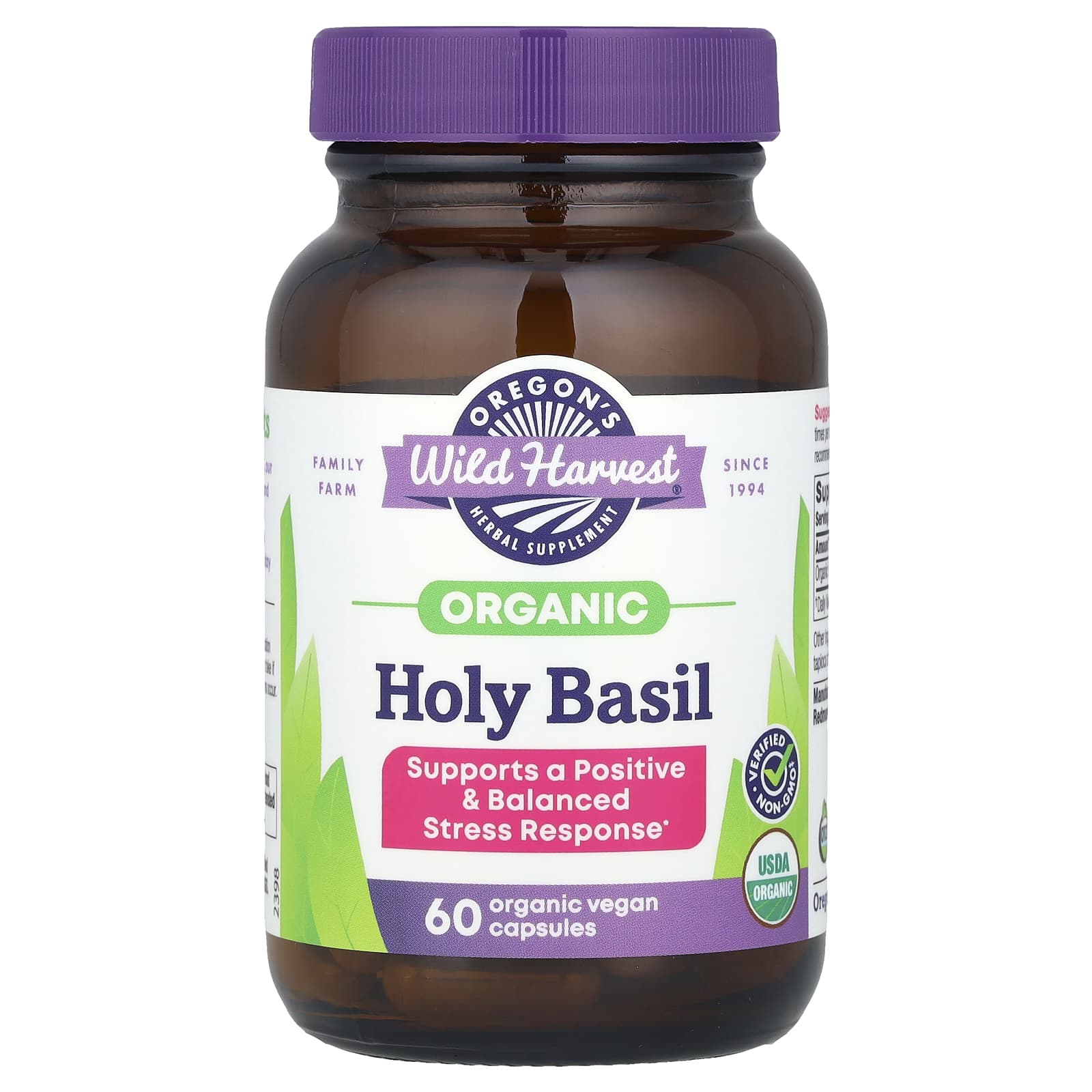 

Oregon S Wild Harvest, Organic Holy Basil, Veggie Capsules, 60 (400Mg/Capsule)