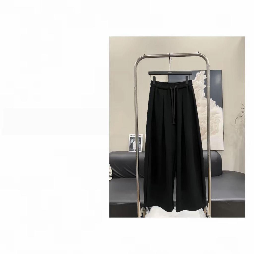 New Spring Gray Elastic High Waist Drawstring Sweatpants for Women - Loose Fit, Versatile, Slimming Wide Leg Design
