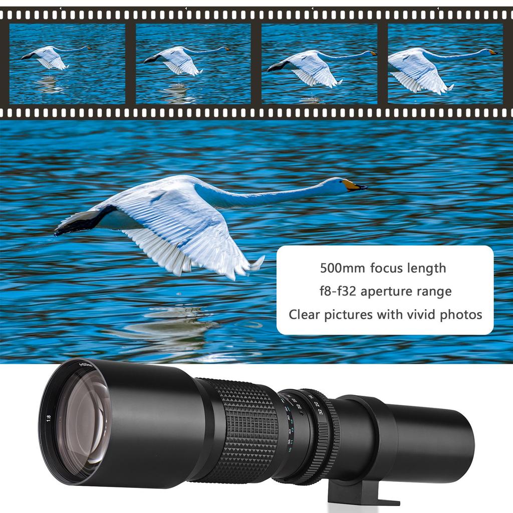 Super Telephoto Lens, 500mm Manual Zoom F8.0-F32 Aperture with Tripod Mount and T-Mount to NEX E-Mount Adapter   for A9    R  S  000  000  50