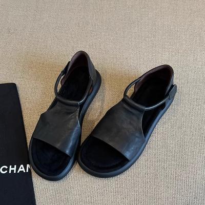 Sheepskin Version~ Retro Casual Hollowed-out Open-toed Sandals Women's Summer New Versatile Soft-soled Heightening Roman Shoes