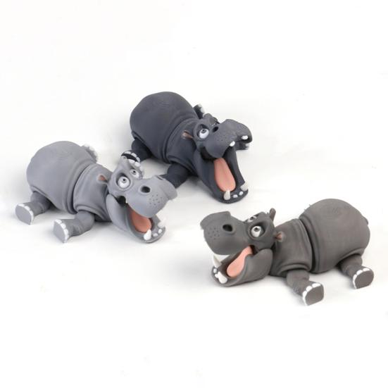 3D Printed Simulation Hippopotamus Figurine Movable Joints Hippo Statue River Horse Sculpture Educational Toy Animal Model Decoration Ornament