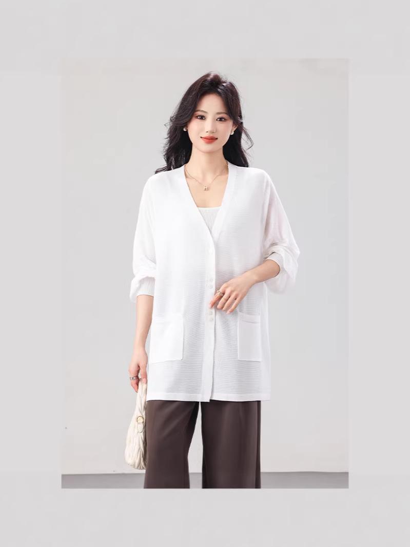 

Spring 2026 Korean-Style Casual Knit Cardigan with Pockets - Women s Outerwear Sweater in Ice Silk One Size синий