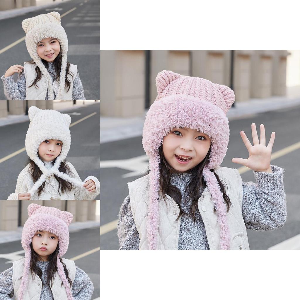 Toddler Bear Ear Knitted Hat Warm Winter Protective Headgear For Kids