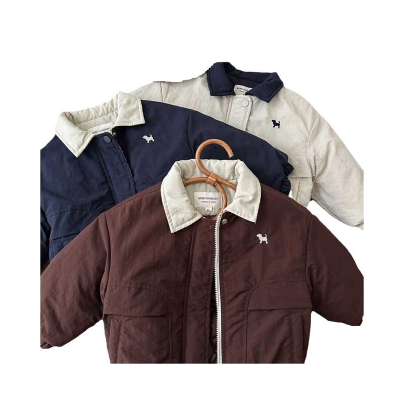 Kids Padded Baseball Jacket with Cartoon Dog Print for Boys and Girls