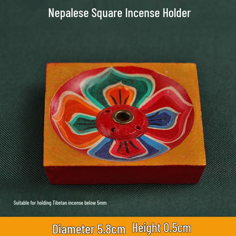 

Painted Wood Lotus Incense Holder - Square Base, High Foot, Universal Design