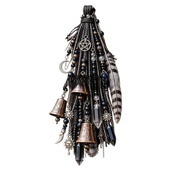 Regalo da Strega per Compleanno, Campanello da Porta da Strega Decorazione,acchiappasole Boho, Carillon a Vento Retrò, Carillon Stella Pentagramma Luna Decorazione per la Casa Ornamento da Appendere