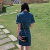 Summer 2024 Chic French Retro Denim Dress: Sweet & Spicy Slim-Fit Short Shirt Dress for Women