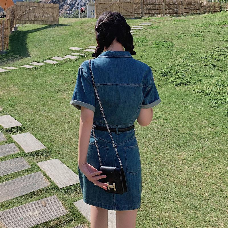 Summer 2024 Chic French Retro Denim Dress: Sweet & Spicy Slim-Fit Short Shirt Dress for Women