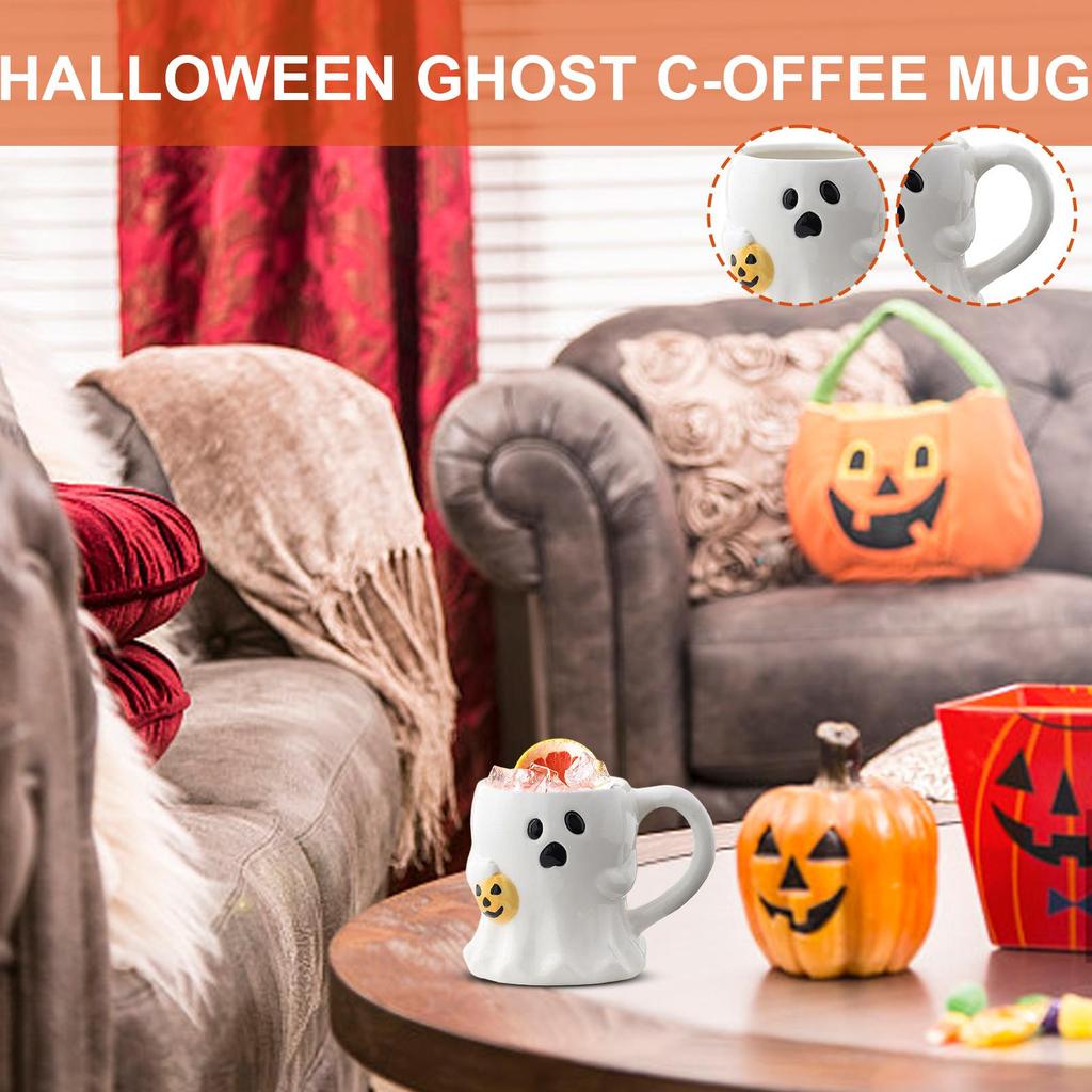 Halloween Coffee Mugs Cute Ghost Water Cup Creative Pumpkin Ghost Ceramic Mug Gothic Spooky Cup Ceramic Ghost Face Mug