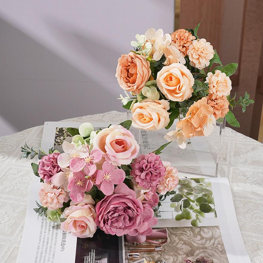 

Artificial Flower Silk Peony Rose Hydrangea Wedding Bouquet Garden Festival Wreath Car Decoration Floral Arrangement Bonsai Prop 1pc шампанського