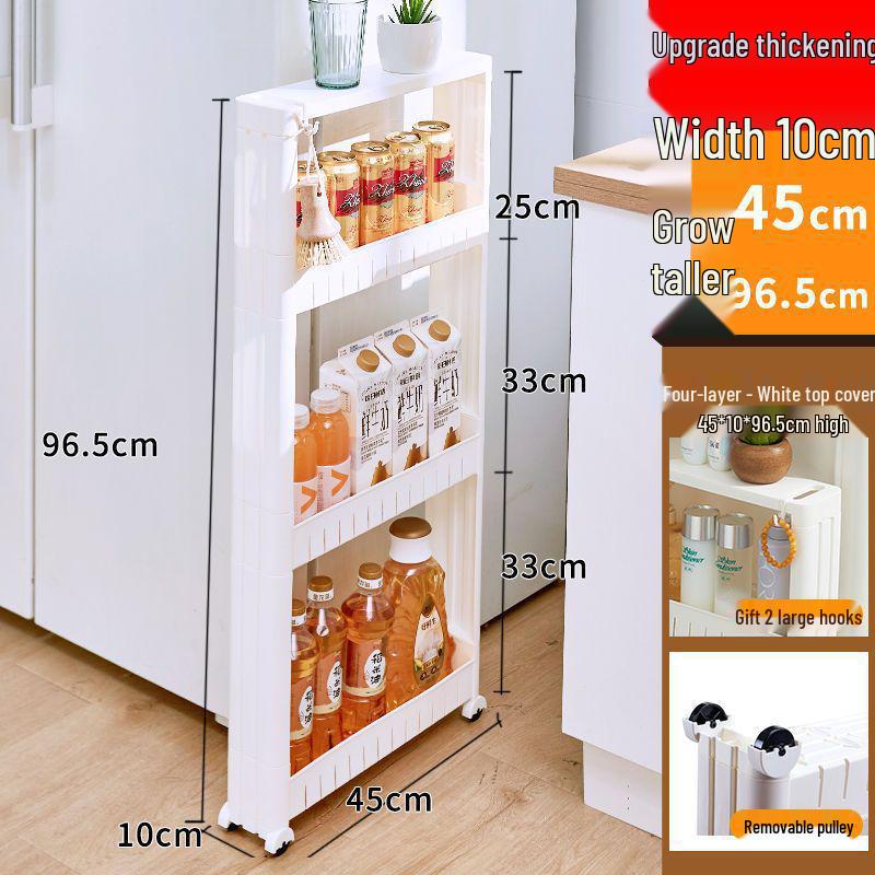 Ultra-Narrow 10CM Storage Rack with Wheels for Kitchen, Bathroom, Refrigerator Gap, and Living Room. Floor-Standing Cart.