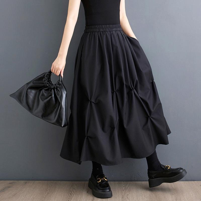 Čierna bavlna plus size Vysoký pás vintage Letná ležérna voľná dlhá dámska sukňa