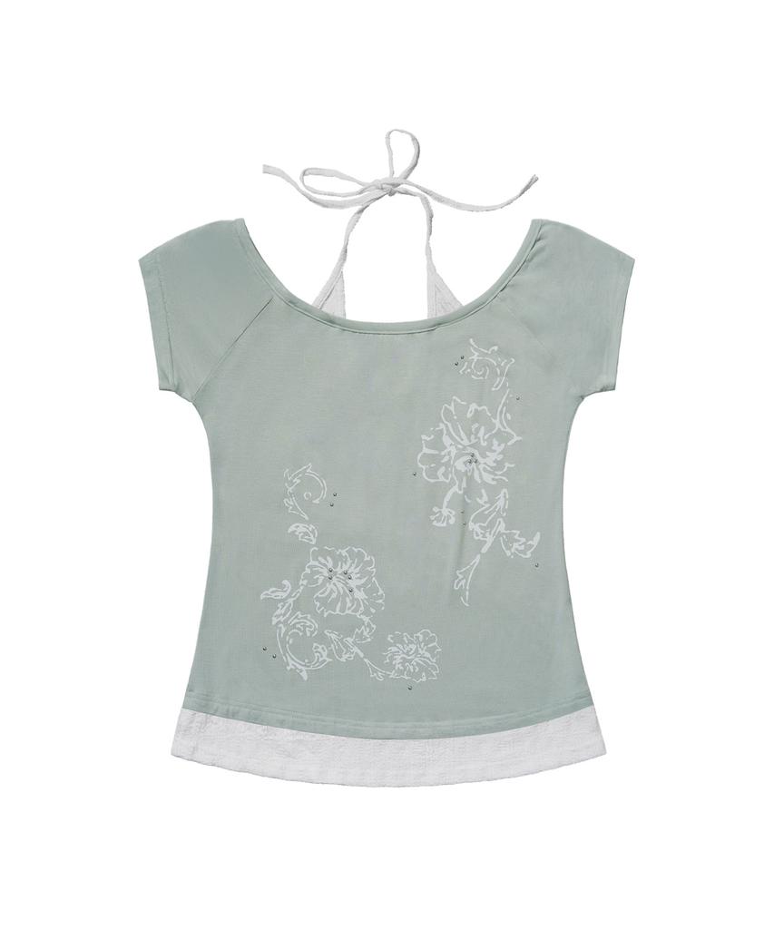 FANCY CLUB Rosie Halter Off-Shoulder Top (Light Mint) F26Qb136