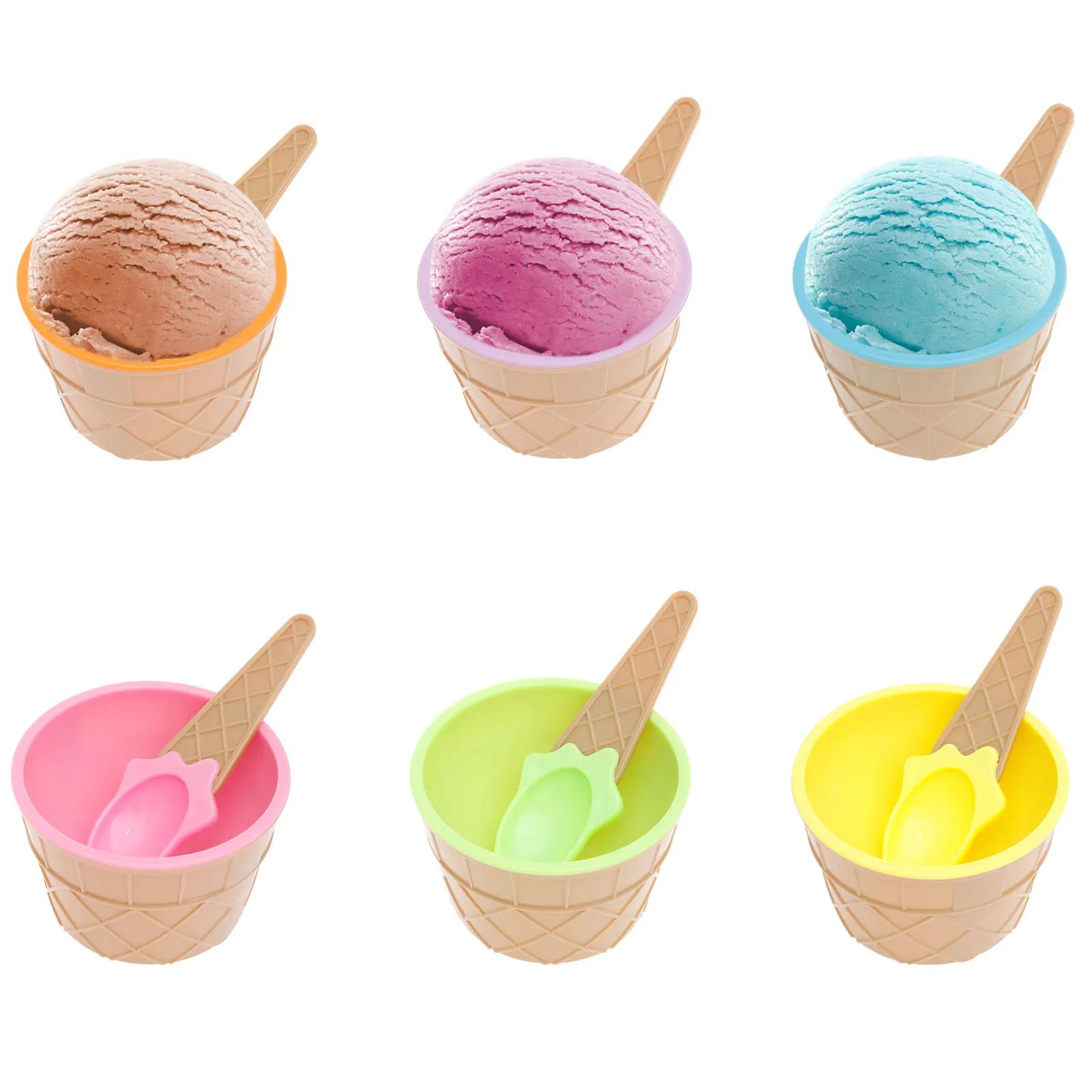 

6/12Pcs Ice Cream Bowl with Spoon Plastic Candy Color Frozen Yogurt Pudding Bowl Stackable Dessert Cup for Summer Holiday Party