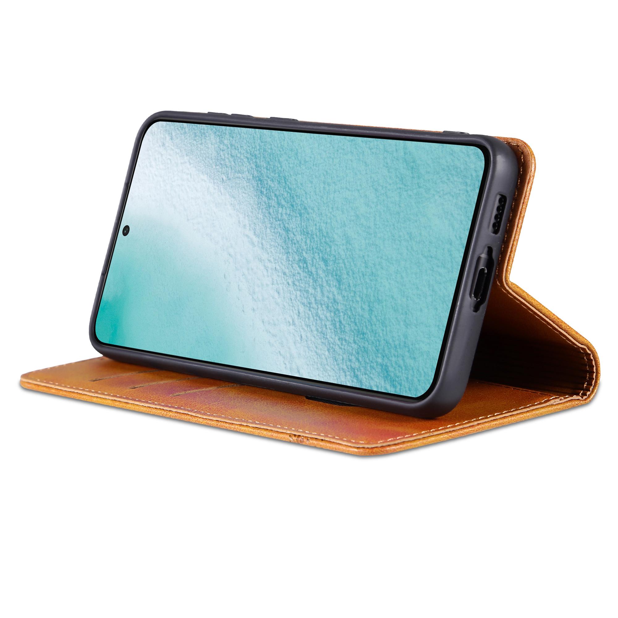 

AZNS For Samsung Galaxy S24 Case PU Leather+TPU Magnetic Suction Phone Shell Cover Brown