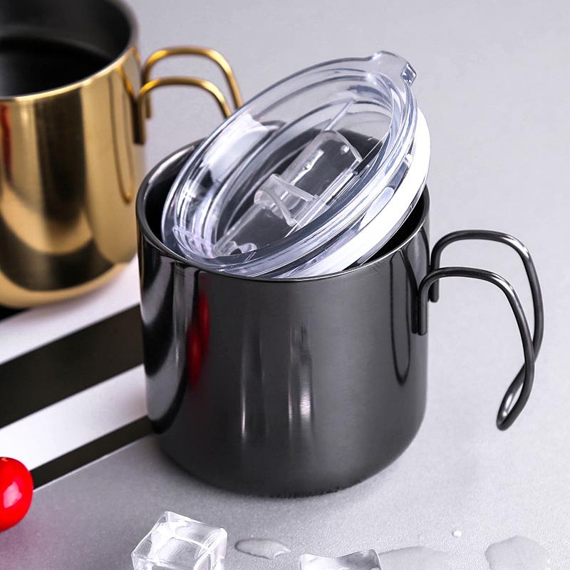 380ML Stainless Steel Coffee Thermal Mug with Cover Curved Handle Portable Milk Water Cups Office Kitchen Bar Drinkware Utensils