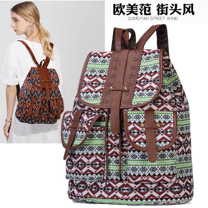 New Exotic Backpack Retro Trend Large Capacity Casual Fashion Personality Draw Belt Women's Bag