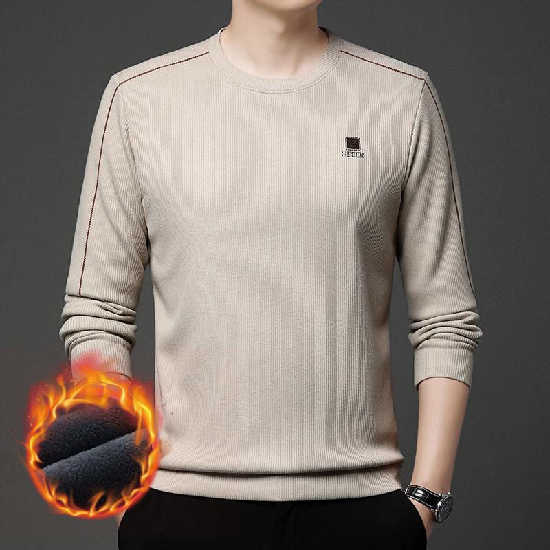 Men s Embroidered Velvet-Lined Round Neck Hoodie - Warm and Fashionable Long Sleeve Top for Autumn/Winter XXL