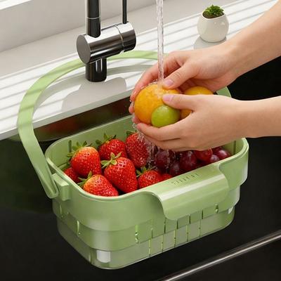 New Retractable Kitchen Drain Basket Quick Draining Durable Fruit Washer Bowl Rotating Design Strainer Basket Kitchen Use
